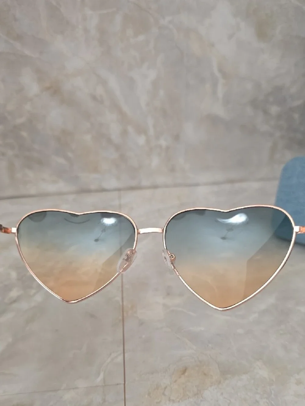 Y2K Festival Rose Gold Heart Sunglasses & Denim Case Set